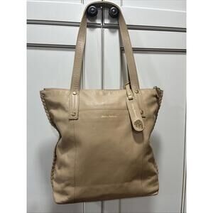 Tommy Bahama Women’s Light Beige Leather Zip Close Tote Bag Purse